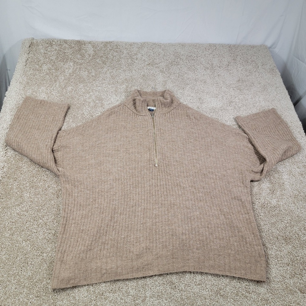 American Eagle Outfitters Men's XL Beige Ribbed Quarter Zip Long Sleeve Sweater